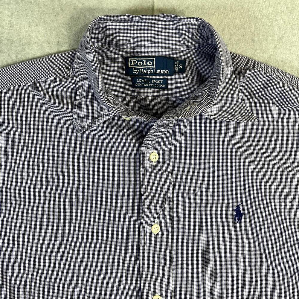 Vintage Polo Ralph Lauren Lowell Sport Shirt Mens Small Blue Gingham Plaid - Picture 2 of 6